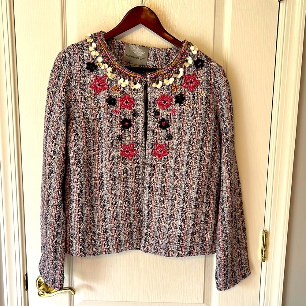 Anthropologie size medium NWT embroidered jacket. Summer of Love collection
